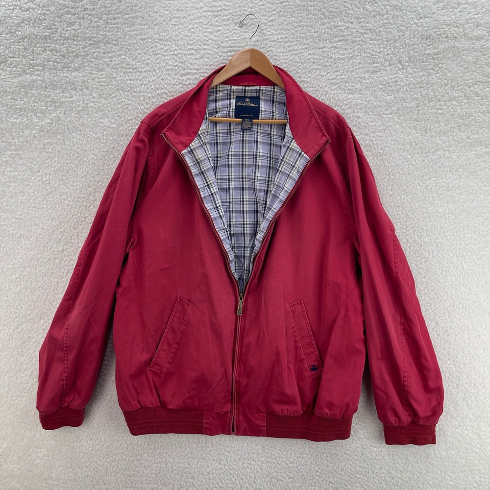 Brooks Brothers Jacket Mens 2XL Red Twill Bomber Bi-Swing Plaid Lining Preppy